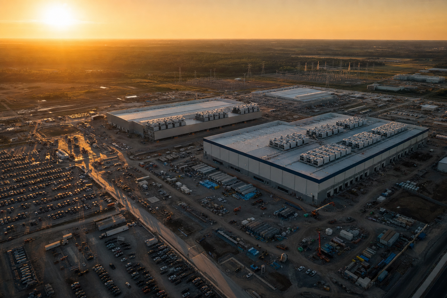 Hyperscale data center campus aerial view